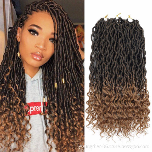 Wholesale Price 18inch Synthetic Faux Locs Goddess Curly End Ombre Loc Hair Extension River Locs